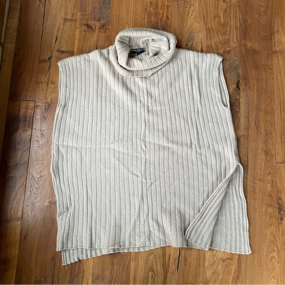 Central Park West 100% Cashmere Ribbed Sleeveless Tunic Cowlneck Sweater Oatmeal - Picture 5 of 11